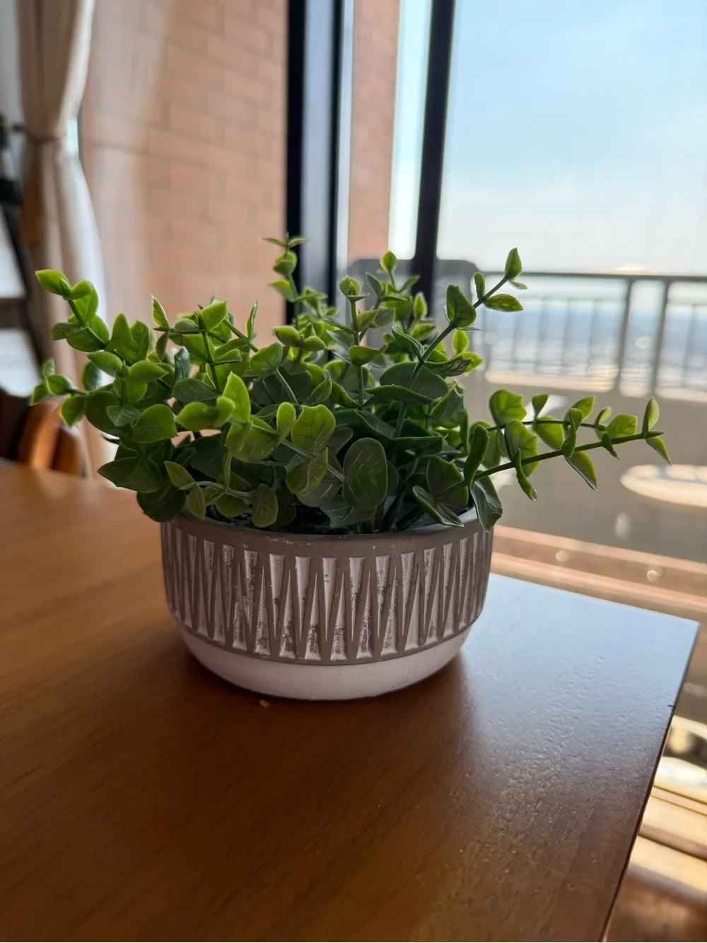 Decorative Faux Greenery in Textured Gray Ceramic Pot
